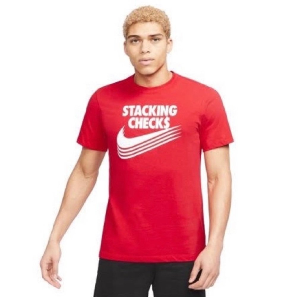 Nike Mens Dri-Fit Stacking Checks Multiple Swoosh Graphic TShirt in Red